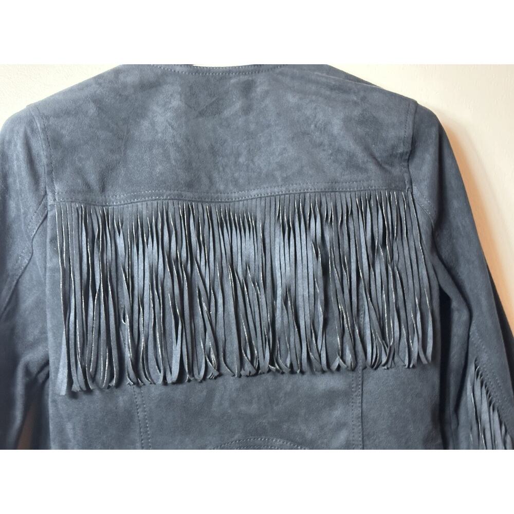 Hollister Jacket Womens Large Black Western Moto Fringe Biker Faux Suede Rodeo - Picture 5 of 14
